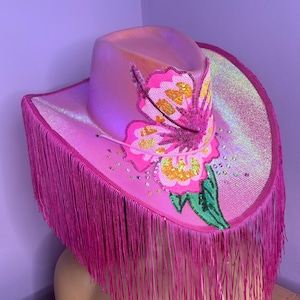Pink Fringe Cowboy Hat sequin rhinestone statement festival hat