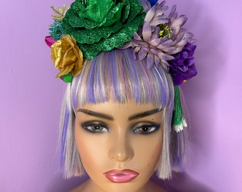 Green Jewel Tone Floral Flower Crown Festival Head Dress