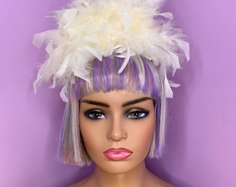 Flapper Girl Cream Feather Crown Festival Head Dress Wedding Hair Band