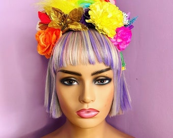 Rainbow Floral Flower Crown Tropical Festival Head Dress Hair Band