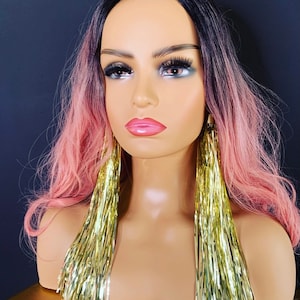 Gold Earrings Tinsel Foil Tassle Tassel Long Festival Festive Handmade Party jewelery
