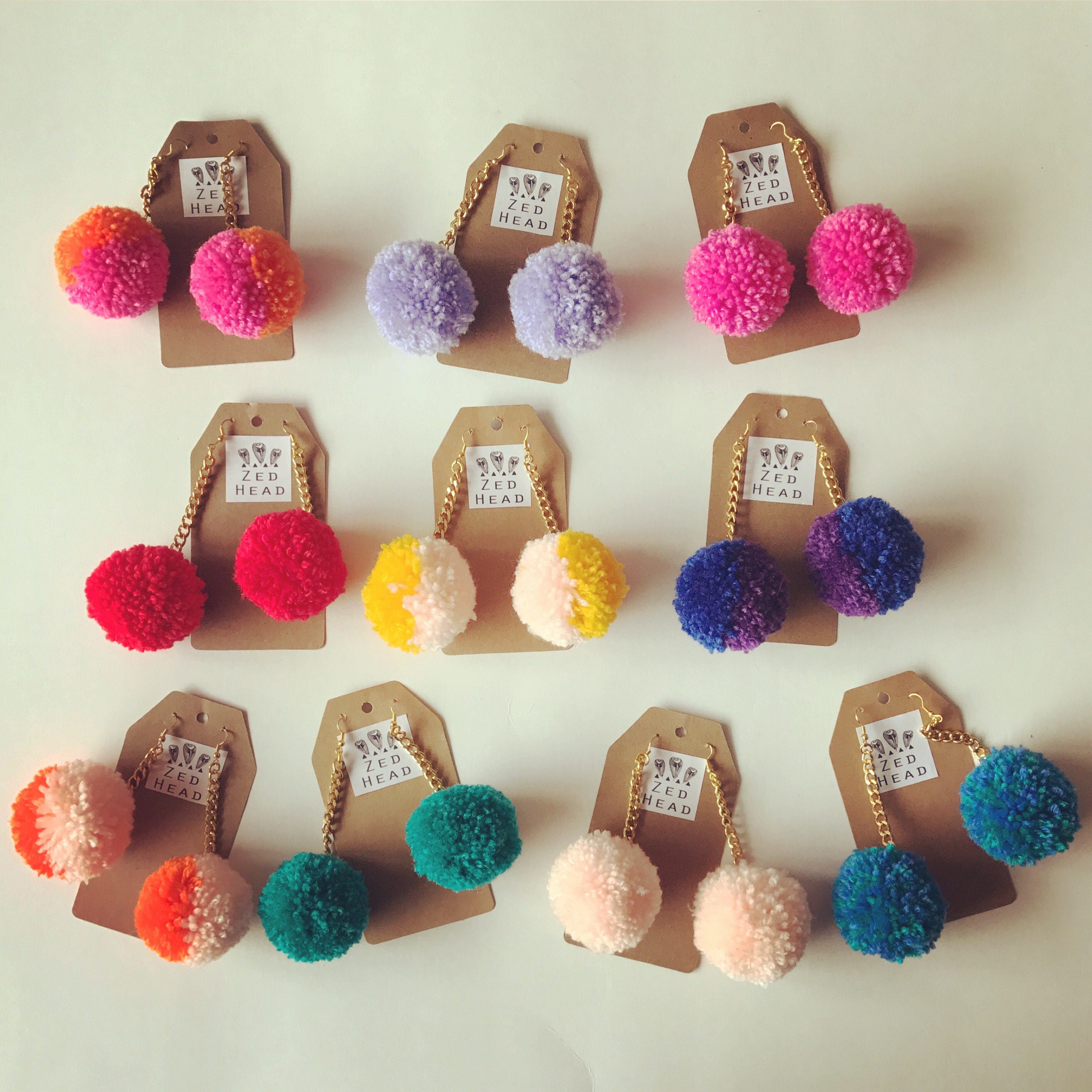 Pom Pom Yarn Colourful Chain Dangle Earrings Jewellery