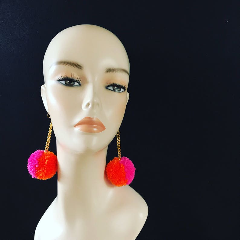 Pom Pom Yarn Colourful Chain Dangle Earrings Jewellery Etsy