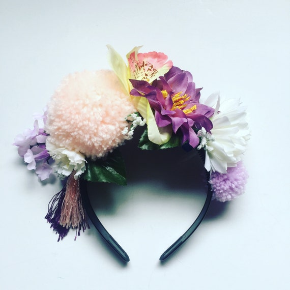 Fab Pink Lilac And White Pom Poms on a Satin Alice Band Headband
