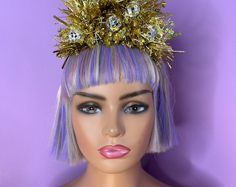 Disco ball gold tinsel party headdress festival hairband