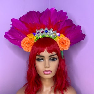 Pride Rainbow Feather Carnival Festival Floral Head Dress Head Piece Flower Crown