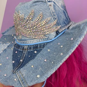 Denim Diamante Patchwork reworked blue jean cowgirl cowboy hat