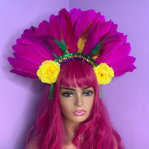 Pink Feather Carnival Festival Rainbow Head Dress Head Piece Flower Crown