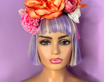 Floral Flower Crown Festival Head Dress Hair Band Coral