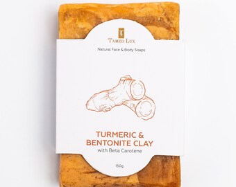 Pain de savon naturel fait main au curcuma et à la bentonite avec bêta-carotène