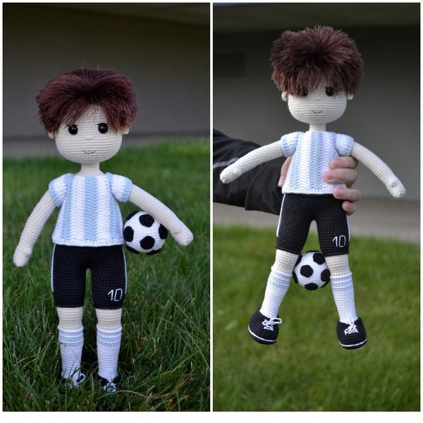 Patrón jugador de fútbol amigurumi niño, patrón amigurumi jugador de fútbol en crochet inglés PDF