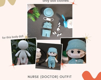 Haakpatroon verpleegster (dokter) outfit voor pop, amigurumi verpleegsterskleding patroon Eng PDF