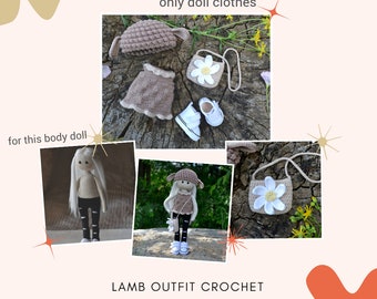 Häkelanleitung Outfit Lamm für eine Puppe, Puppenkleidung Häkelanleitung Eng PDF für 11 Zoll (28 cm) Puppe