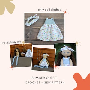 Only doll clothes pattern, crochet + sew dress, headband for a doll Eng PDF