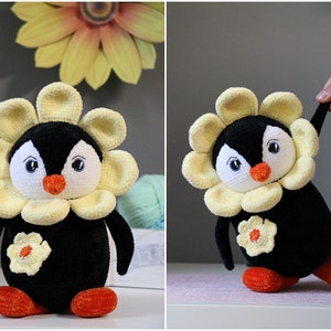 Crochet cute penguin with flower amigurumi pattern Eng PDF
