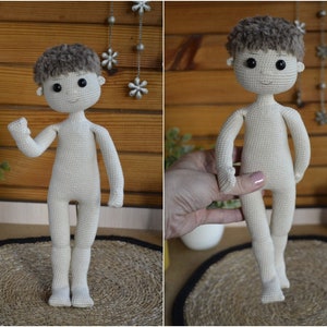 Cute crochet body boy doll amigurumi pattern, crochet boy with crochet hair pattern Eng PDF