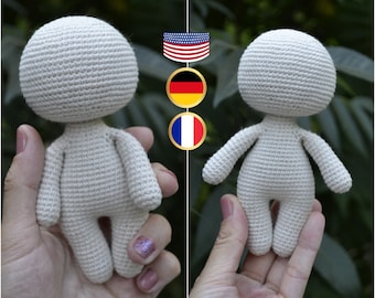 Easy crochet little doll body pattern amigurumi Eng Fr Deu PDF