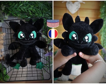 Padrão de amigurumi de dragão preto de crochê Eng FR PDF
