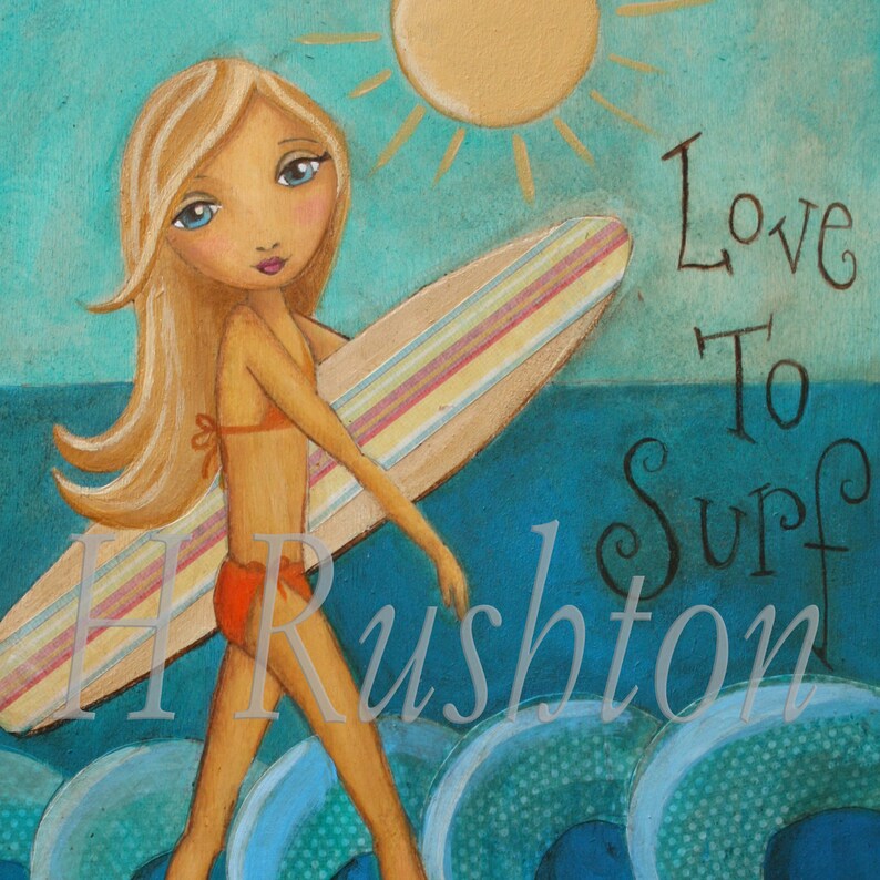 Surfer Girl Art Surf Decorbeach Wall Art Mixed Etsy