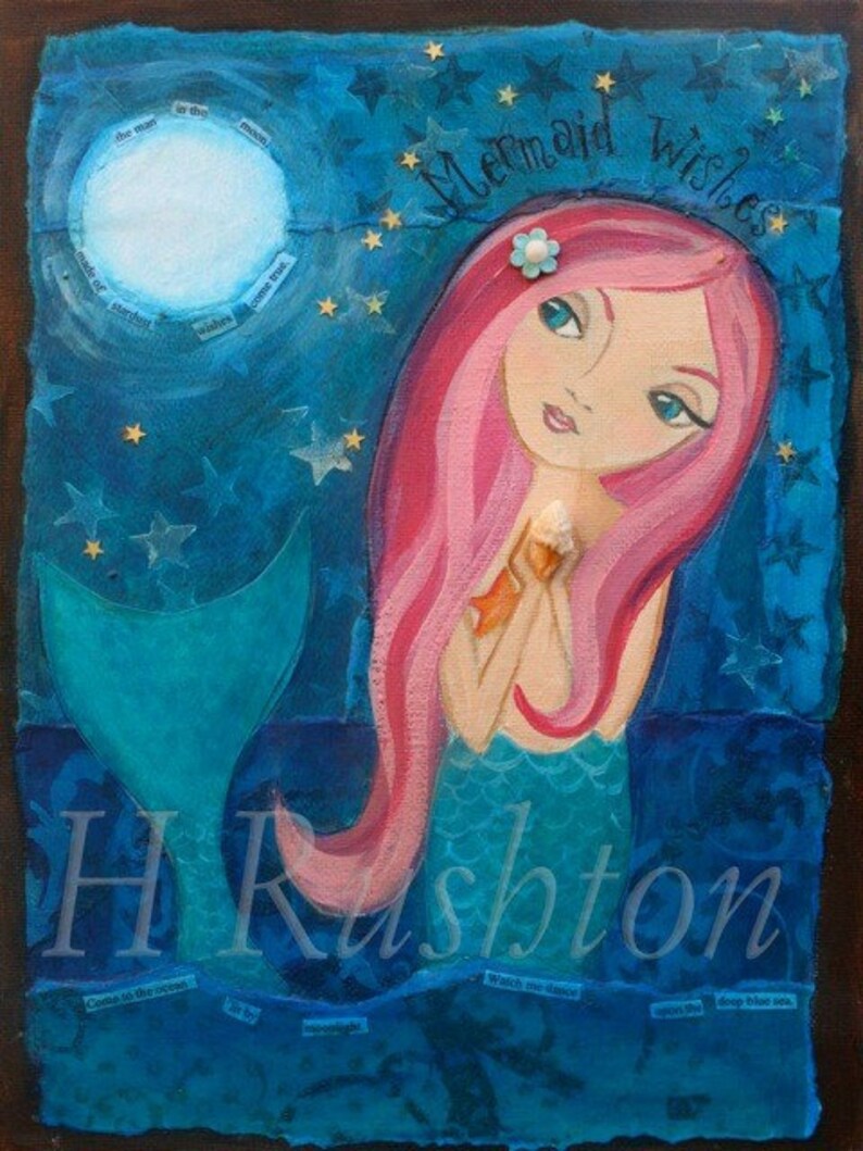 Mermaid Art Children's Art Mermaid Decor Mermaid Wall Etsy