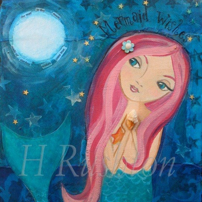 Mermaid Art Children's Art Mermaid Decor Mermaid Wall Etsy