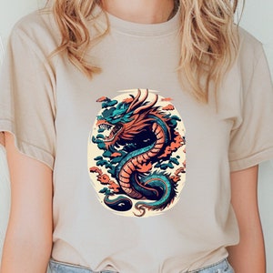 Dragon T-shirt, Chinese Dragon T-shirt Gift,  Dragon Birthday Gift T-shirt, Dragon Lover T-shirt, Red Blue Dragon T-shirt, Gift for Her