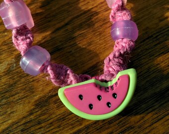 Pink Hemp Necklace with Watermelon and UV Beads