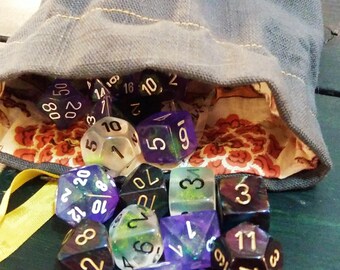 Grey and Gold Dice Drawstring Bag Set