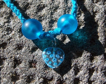 Blue Hemp with Blue Beads and Glass Heart