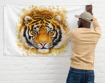 Flag Bengal tiger Felidae illustration, tiger, mammal, cat