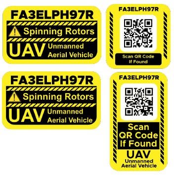 UAV ID / Spinning Rotor Caution Sticker Set With FAA Registration ...