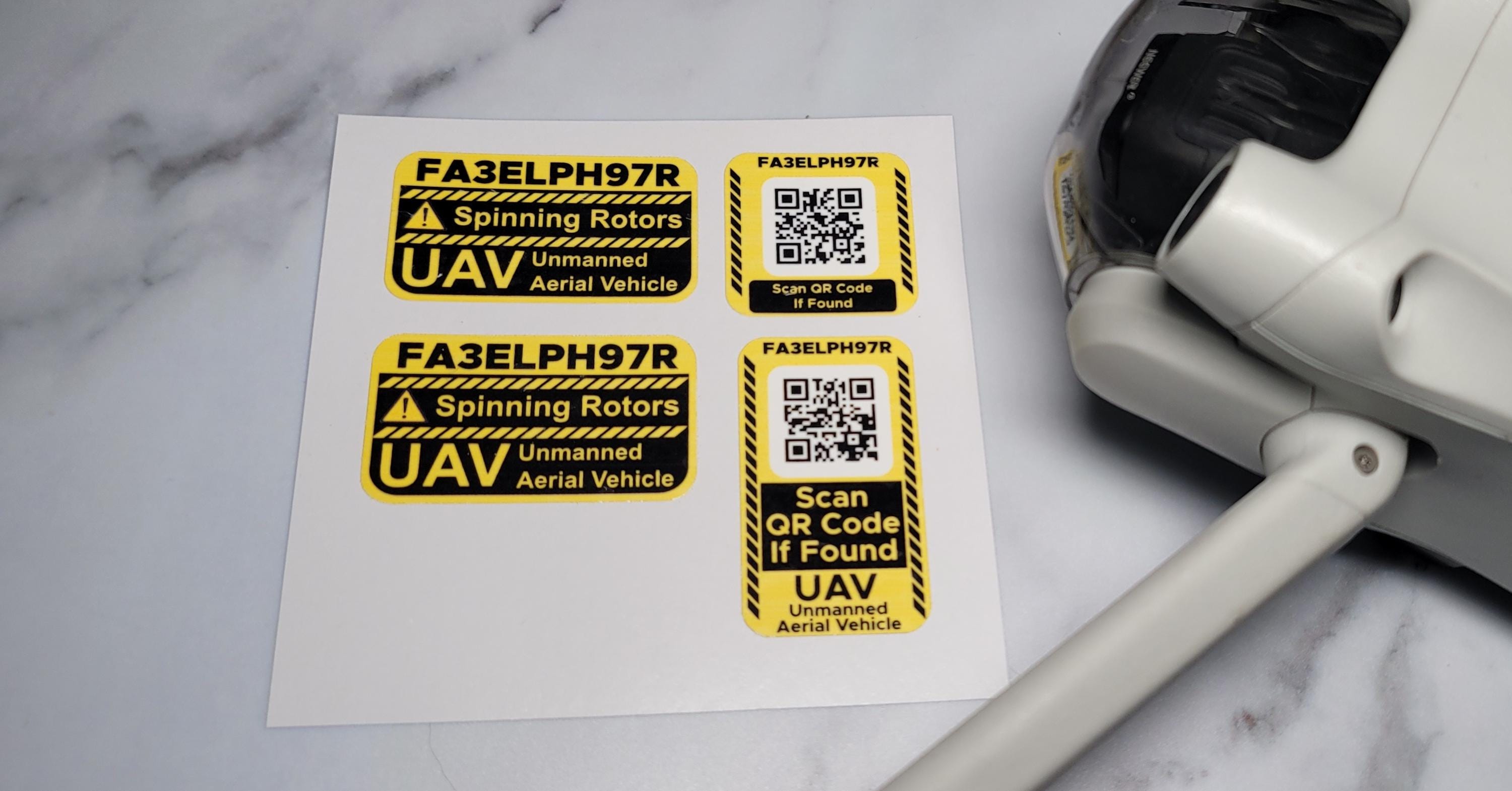 Faa Window Sticker UAV ID / Spinning Rotor Caution Sticker Set With FAA Registration ...