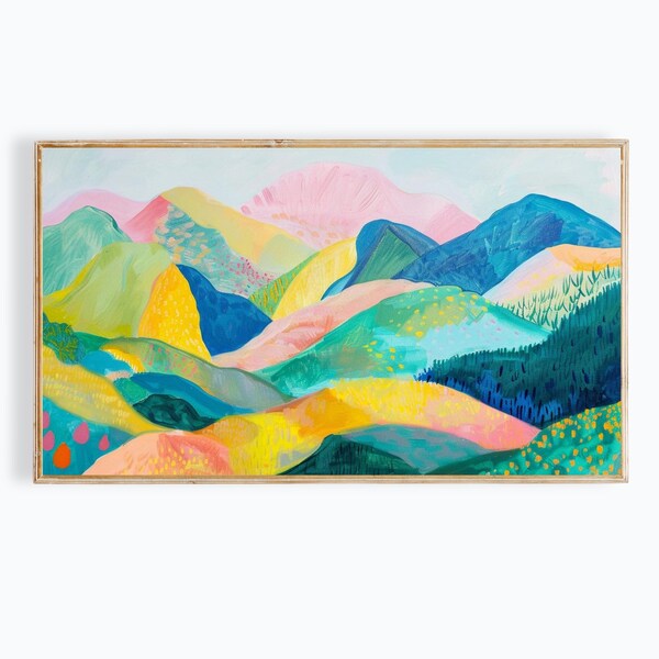 Boho Mountains Landscape Colorful Patchwork Spring Frame Tv Art Instant Download