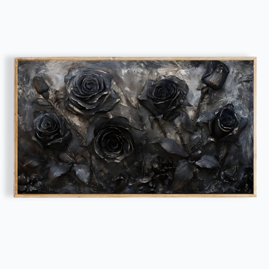 Dark Textured Roses Digital Download: Moody TV Wall Art Instant Decor ...