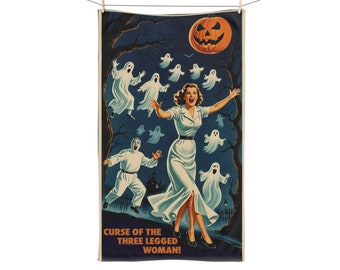 Maldición de la toalla de mano de cocina de mujer de tres patas - Vintage Retro Vibe de la década de 1950 - Toalla de mano decorativa de Halloween o toalla de cocina