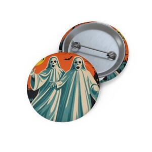 Two Ghosts Vintage Inspired Halloween Pin Button 1.25&quot; - Halloween Pin Button - Retro Button - Vintage Halloween Pin