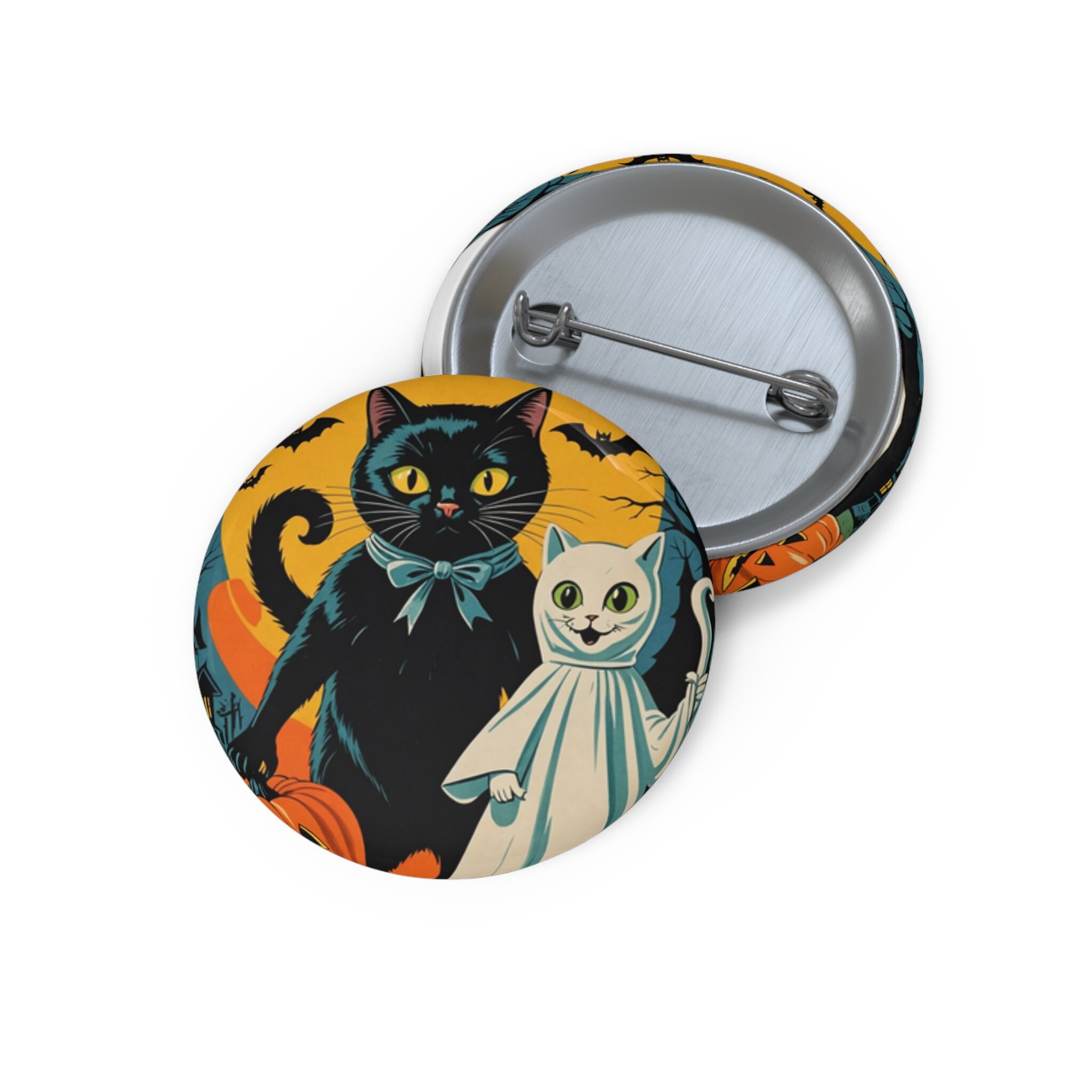 Vintage Inspired 1950s Black Cat Trick or Treating Halloween Pin Button ...
