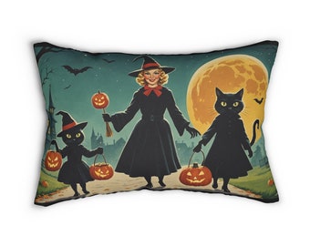 Vintage Halloween zwarte katten en heks gooien kussen - jaren 1950 geïnspireerd ontwerp