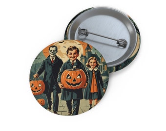 Vintage Inspired 1950s Black Cat Trick or Treating Halloween Pin Button ...