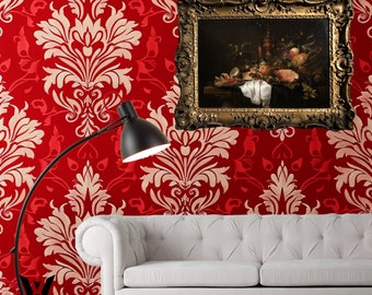 Rode Boho patroon behang, vintage Peel en Stick behang, esthetische patroon wand decor, zelfklevende muur muurschildering