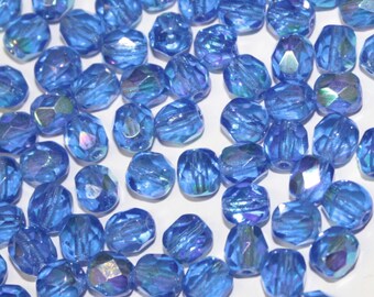 Sapphire Czech Glass AB Faceted Round 6 MM 1200 plus beads