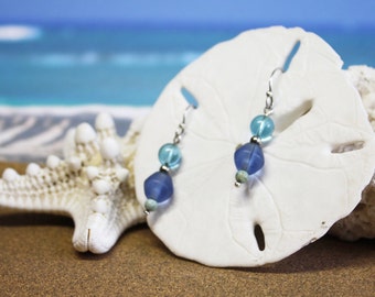 Aqua Blue Earrings/ Blue Bead Earrings/Aqua Blue Silver Earrings/Aqua Blue Drop Earring/ Sea Glass Blue Earrings/ Blue Earrings/OOAK