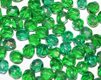 6mm Czech Glass Dark Christmas Green Faceted Round AB Finish 1200 Plus Beads