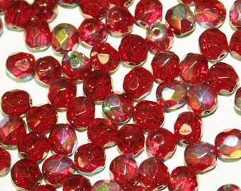 Dark Ruby AB Finish 6mm Faceted Round 800 Plus Beads