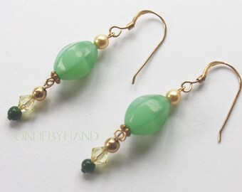 Jade Green Gold Swarovski®  Malachite Dangle Earrings