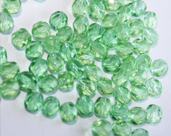 Mint Green 6 MM Czech Glass Round Faceted Beads 650+