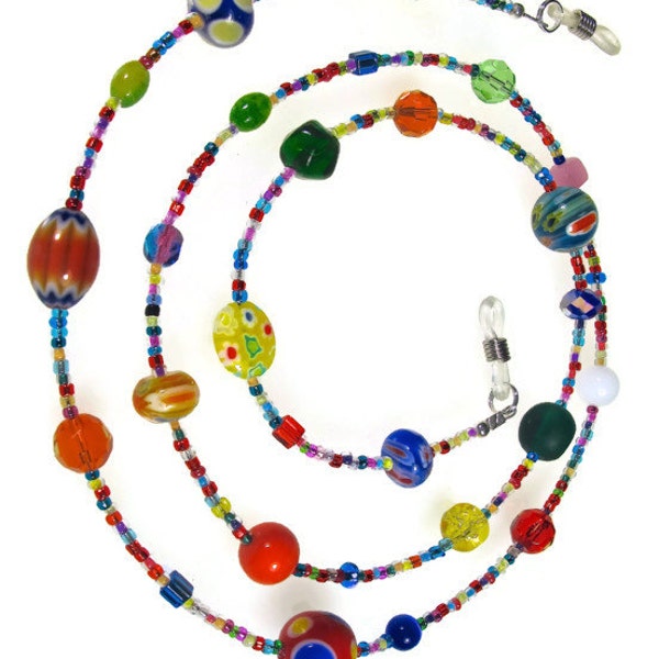 Eyeglass Chain Handcrafted With A Collage of Glass Beads in Many Colors