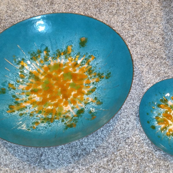 Vintage Convivial Ware Enamel Over Copper Bowl and Plate