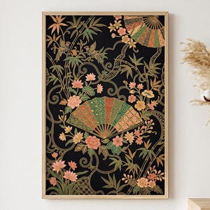 Indonezyjski batik Pesisir druk cyfrowy i kwiatowa grafika ścienna, plakat etniczny (do pobrania cyfrowego)