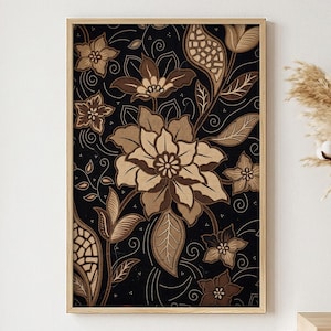 Javanese Batik Floral Printable Wall Art, Central Java Vintage Pattern Poster (Digital Download)